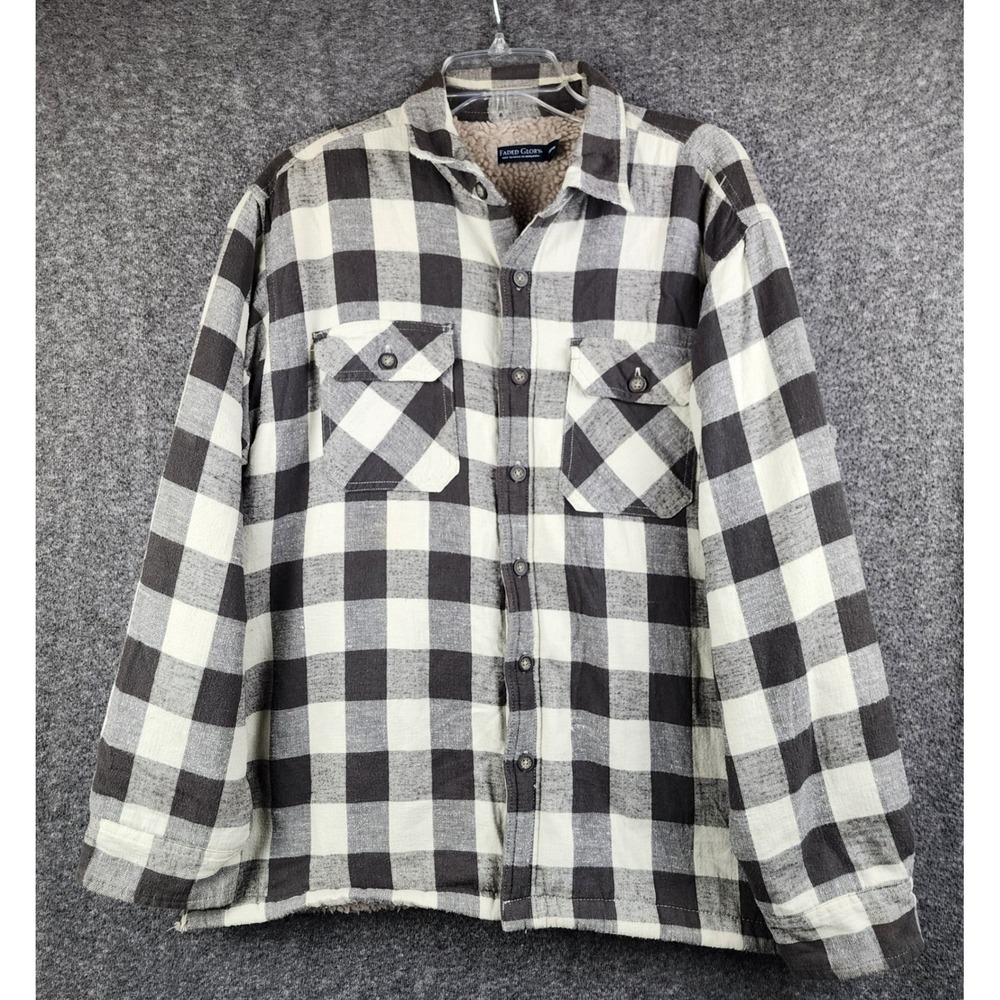 Faded Glory Shirt Jacket Mens L FM30540 Sidewalk Combo Grey Plaid Fleece EUC